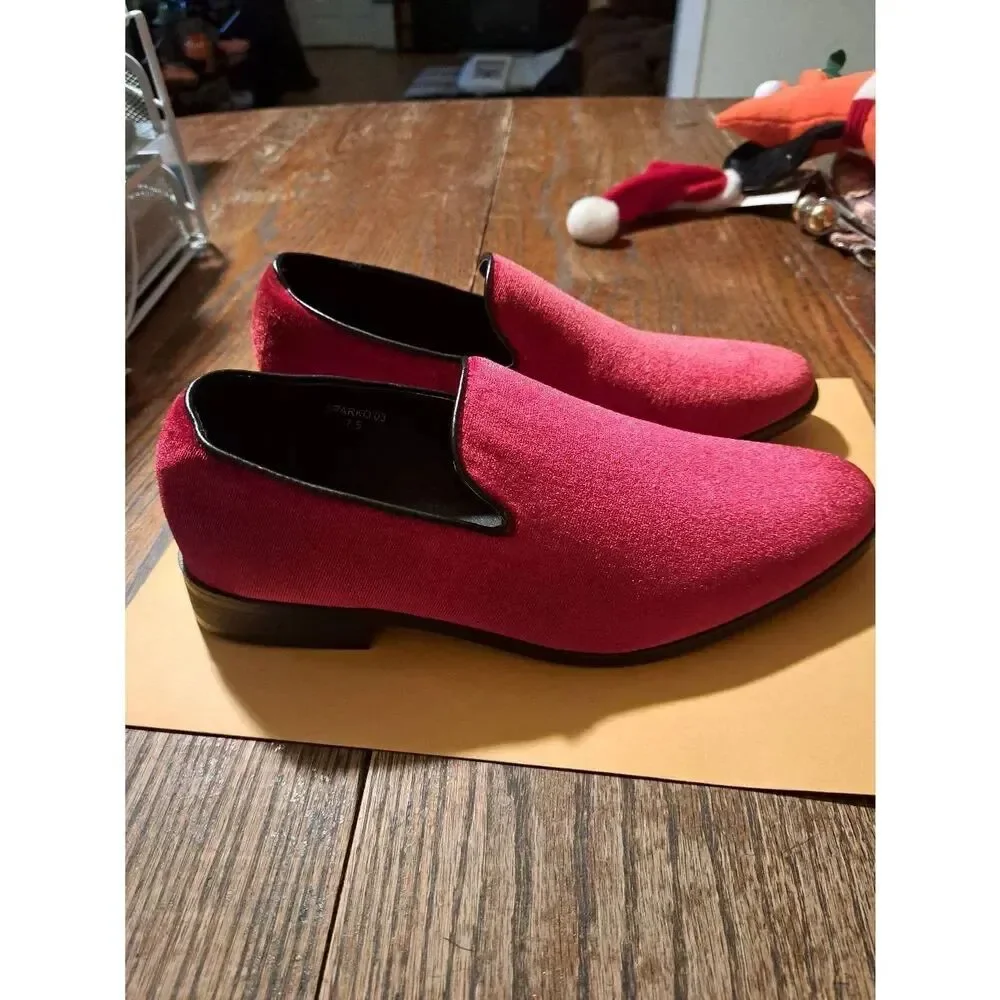 Alberto Fellini Mens Red Velvet Dress Loafers Size 7.5 Formal Shoes Christmas